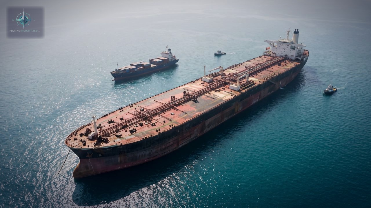 Largest Ship Ever Built illustrated with ship engine-room equipment for Marine Insight 360 readers