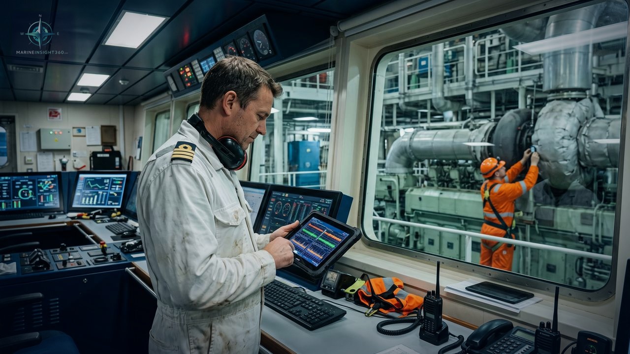 Why Predictive Maintenance Is Becoming the Future of Ship Management illustrated with ship engine-room equipment for Marine Insight 360 readers
