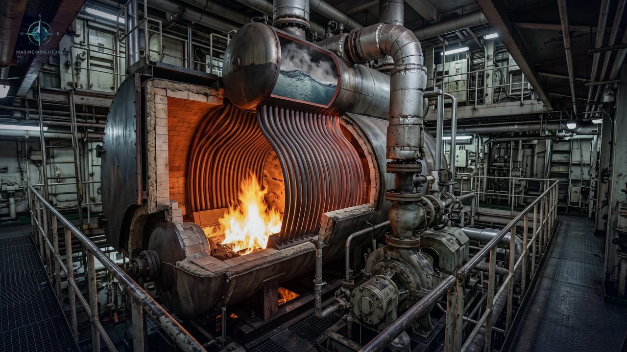Working of Marine Boilers Explained illustrated with ship engine-room equipment for Marine Insight 360 readers