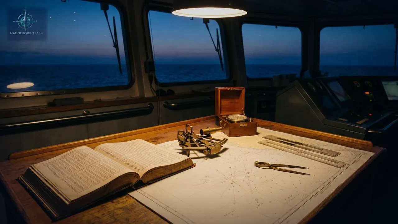 How does a nautical almanac help navigation at sea?